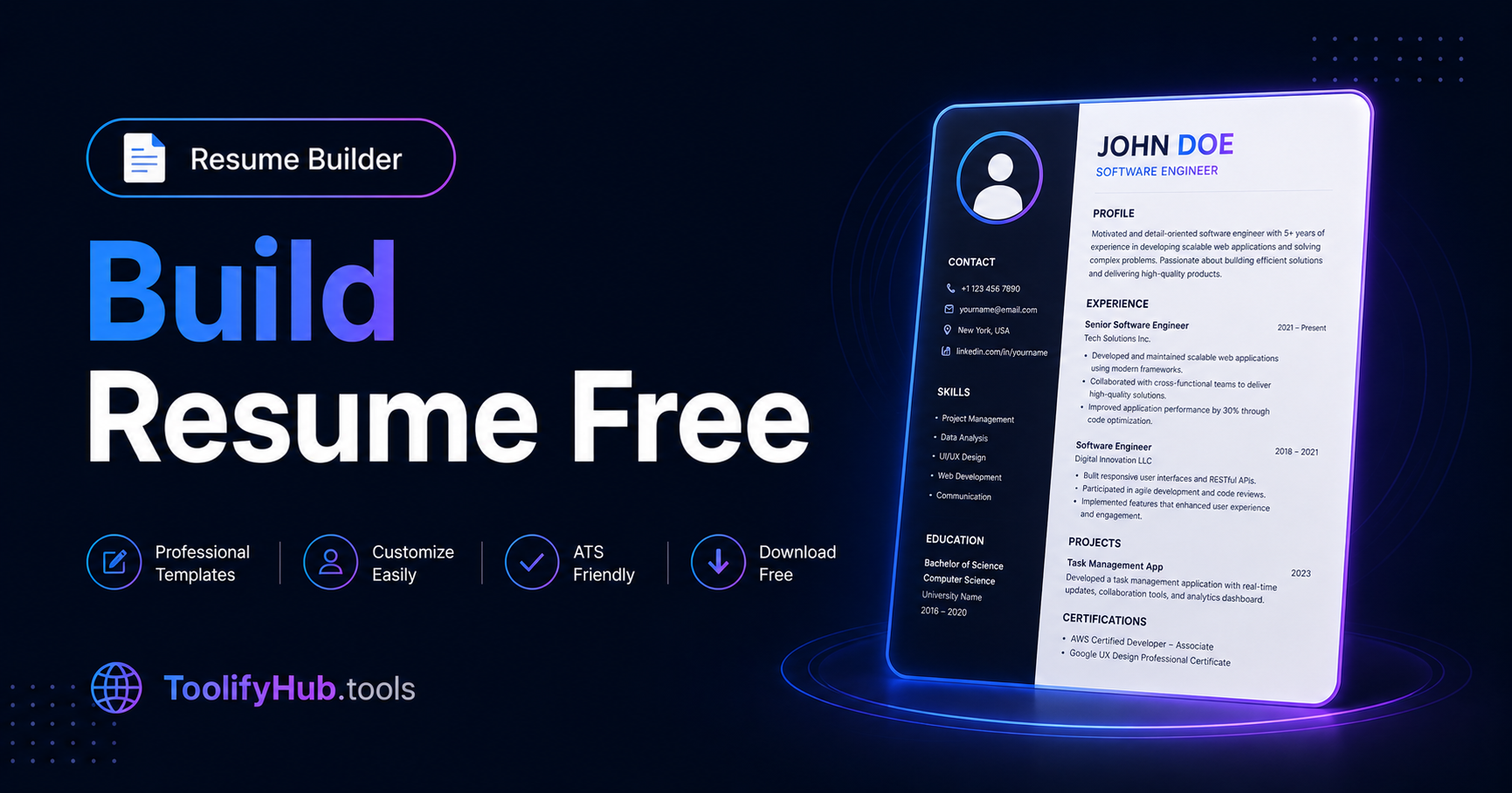 Free Resume Builder Online — Create a Professional CV in 5 Minutes 2026 — ToolifyHub