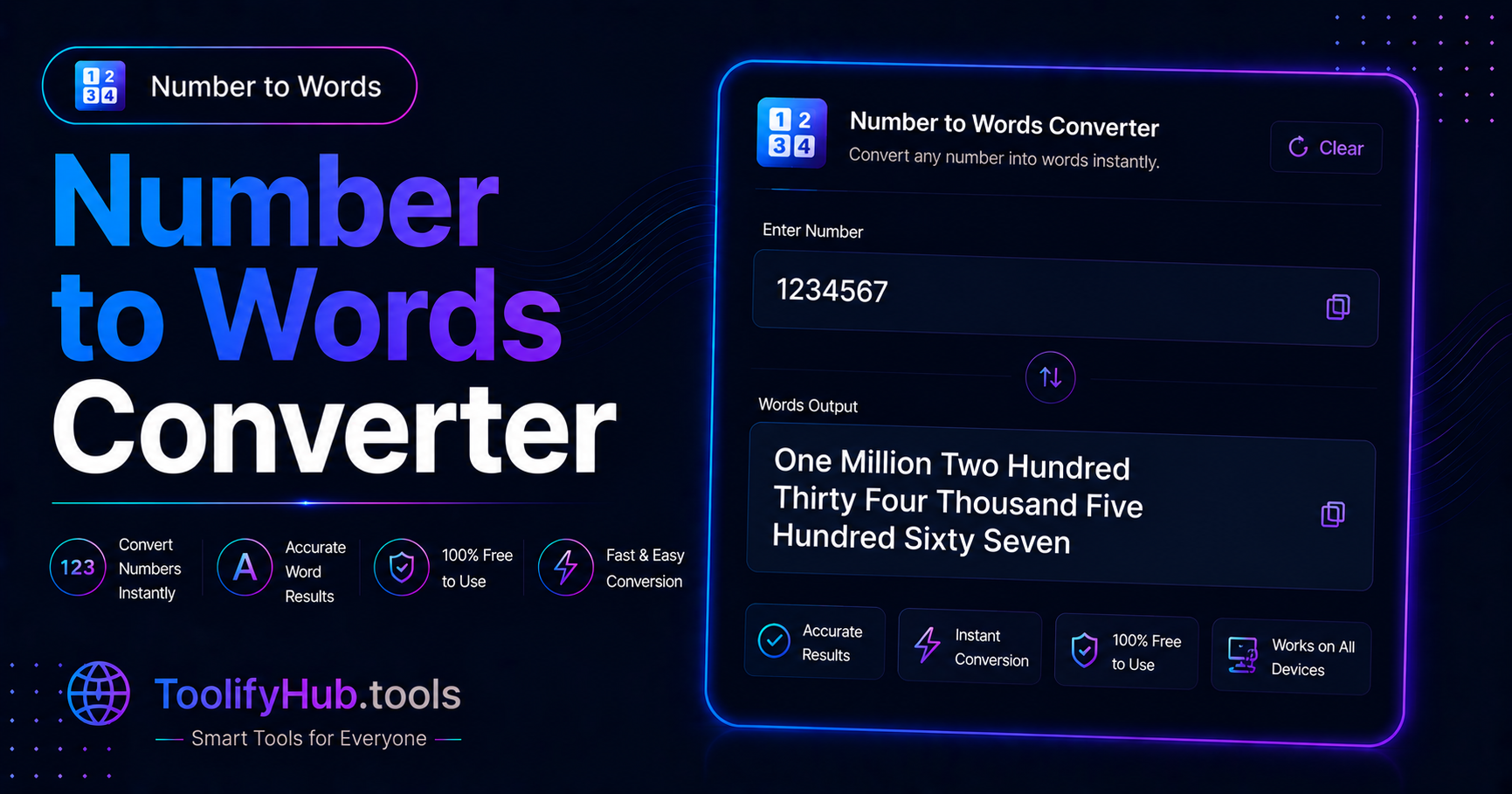 Number to Words Converter Free — Convert Numbers for Cheques Instantly — ToolifyHub